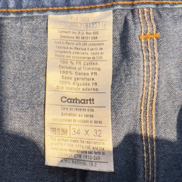 Carhartt FR Denim Jeans Men's 34w x 32L Flame Resistant FRB13 DNM Blue Utility - Picture 2 of 16
